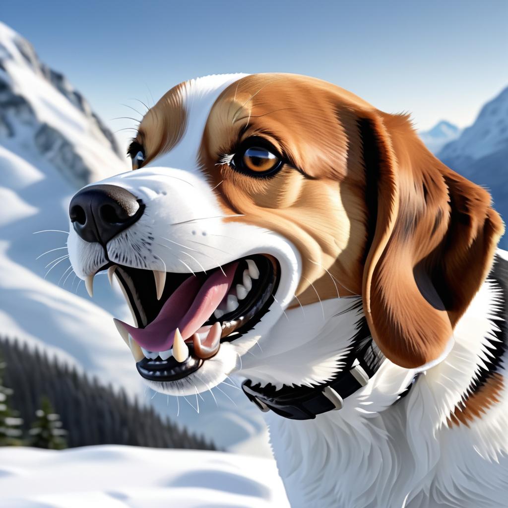 Intense Beagle Portrait in Snowy Landscape