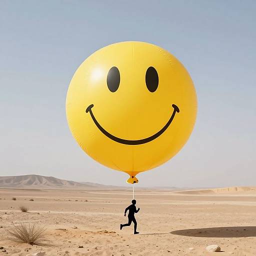 Surreal Smiley Balloon in Desert