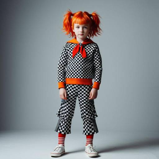 Child with Bright Orange Hair in Checkered Outfit