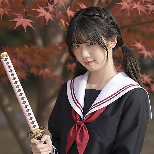 Young Asian Woman in Japanese School Uniform