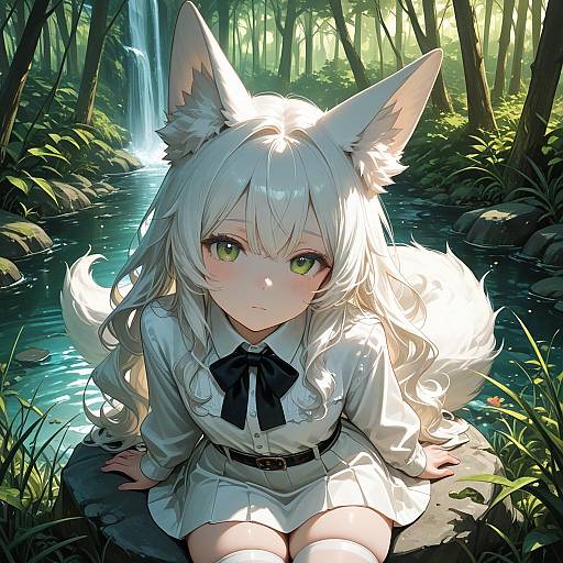 Elegant Fox Girl in Lush Jungle Setting