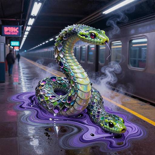 Surreal Serpent in Neon Subway