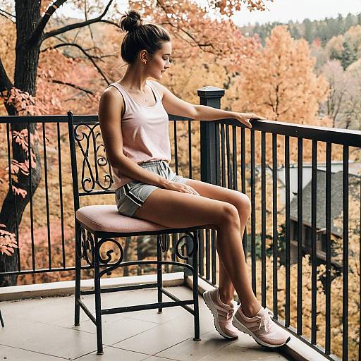 Woman Relaxing on Balcony in Autumn