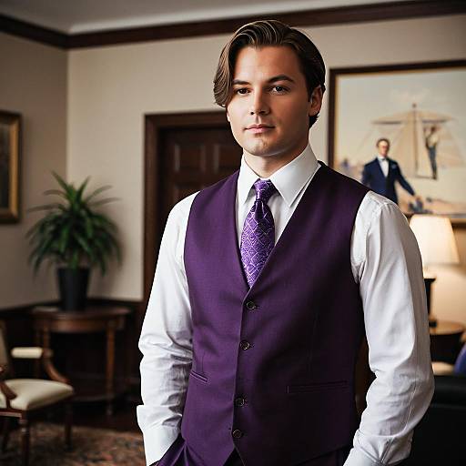 Man in Purple Vest and Necktie