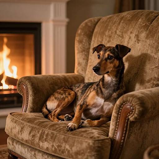 Cozy Dog on Vintage Armchair