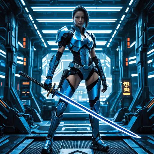 Futuristic Cyberpunk Female Warrior with Glowing Katana