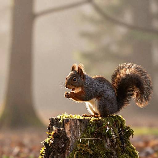 Grey Squirrel in Misty Forest