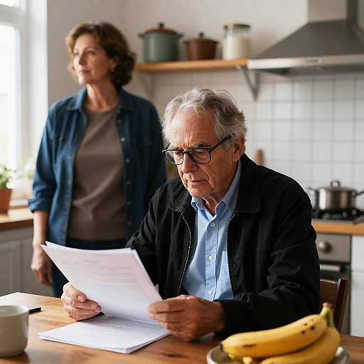 Focused Elderly Couple in Cozy Kitchen