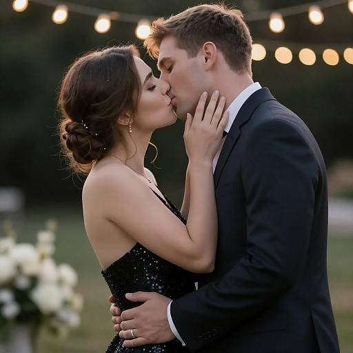 Romantic Couple Kissing Outdoors