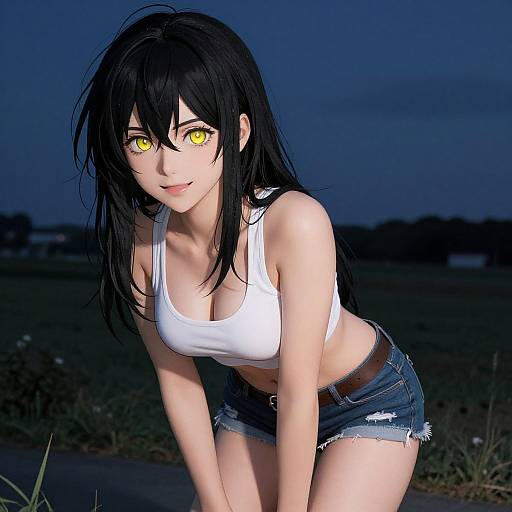 Cinematic Anime Woman in Countryside