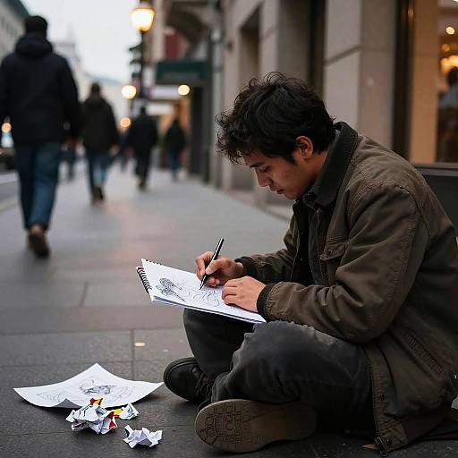Homeless Artist Sketching on Street