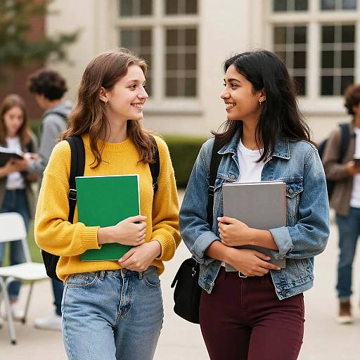 Campus Friends Smiling with Folders
