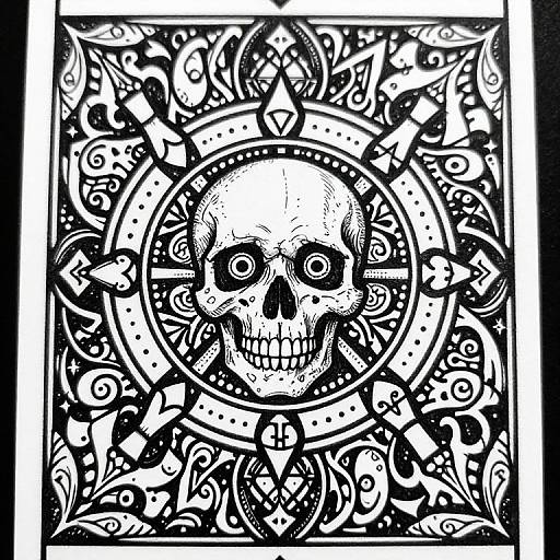 Intricate Black and White Tarot Skull
