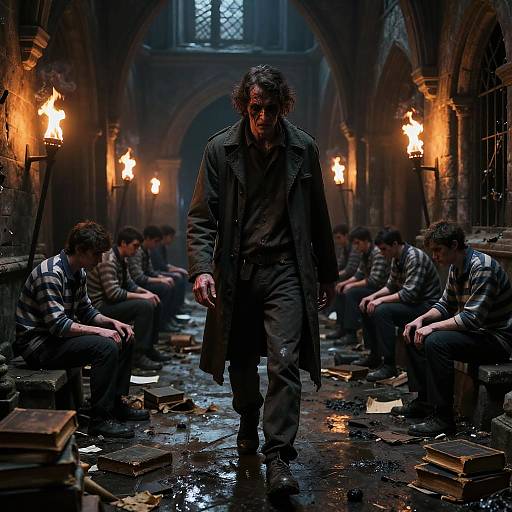 Dark Medieval Prison Corridor with Sad Man