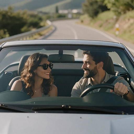 Joyful Drive: Couple in Silver Convertible