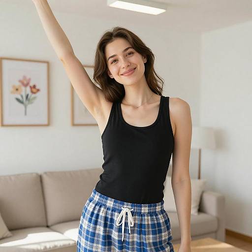 Smiling Woman in Cozy Room