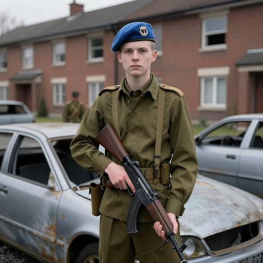 Pale-Skinned Soldier in Urban Warfare