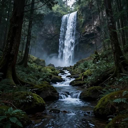 Symmetrical Woodland Stream with Waterfalls