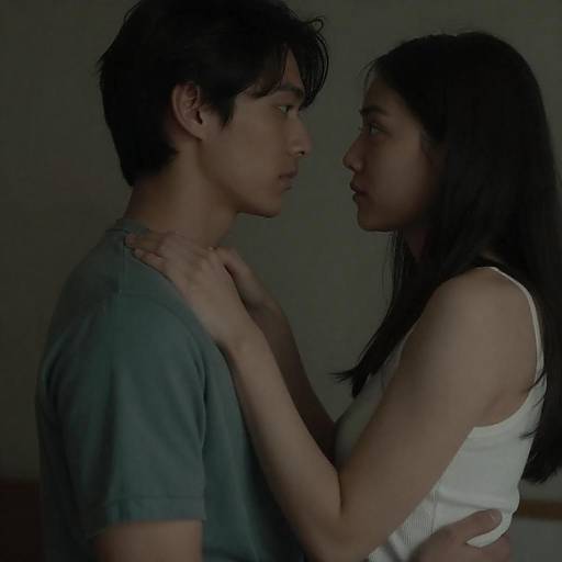 Intimate Embrace of Young Couple in Dim Light