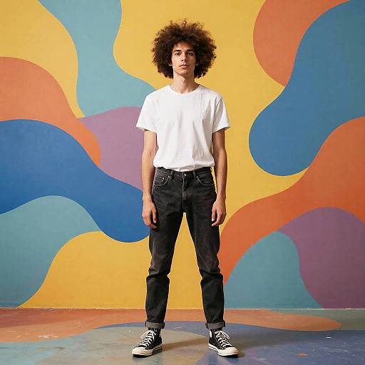 White Man with Fluffy Afro in Abstract