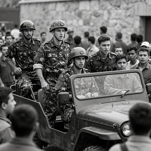 Chaotic Black and White Soldier Scene