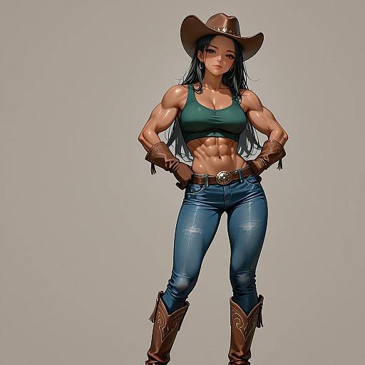 Muscular Woman in Cowboy Outfit