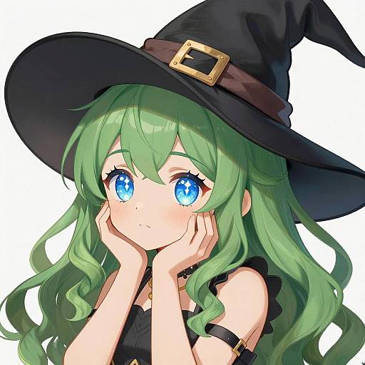 Chibi Girl with Green Hair Witch Hat