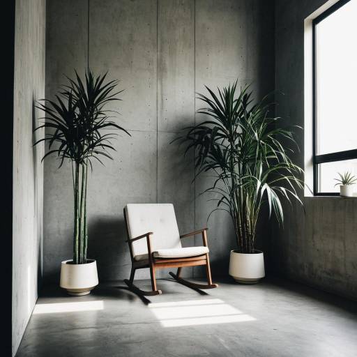 Minimalist Room with Rocking Chair and Dracaena Plants