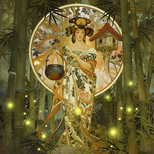 Biopunk Shaman Geisha in Bamboo Grove