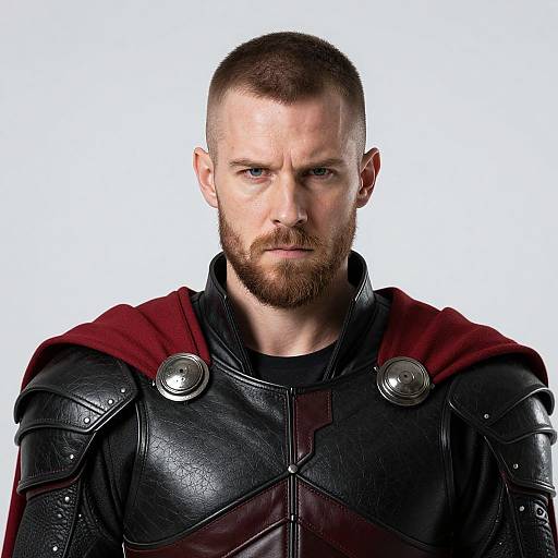 Serious Warrior in Dark Red Armor