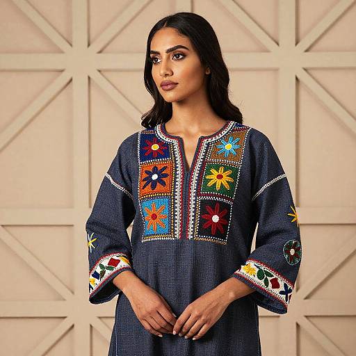 Elegant Woman with Vibrant Embroidered Fashion