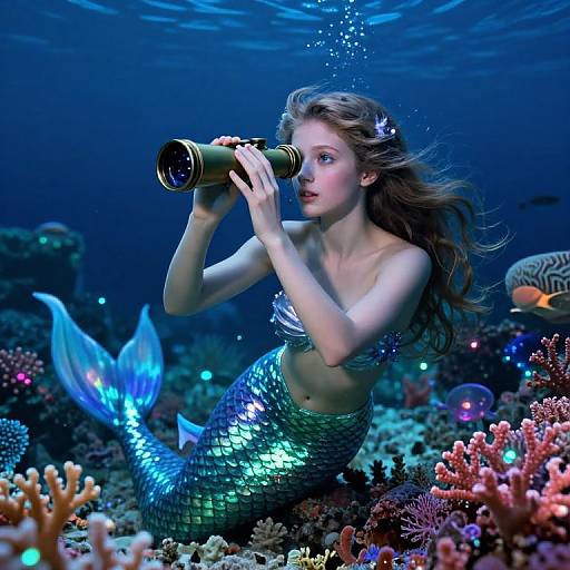 Celestial Mermaid in Bioluminescent Reef