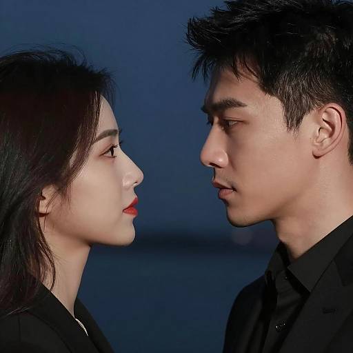 Intense Encounter: Close-Up of Two Faces