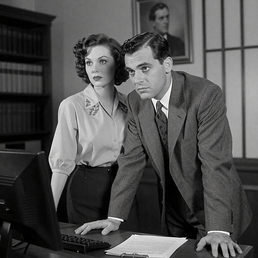 Vintage Office Meeting Black and White