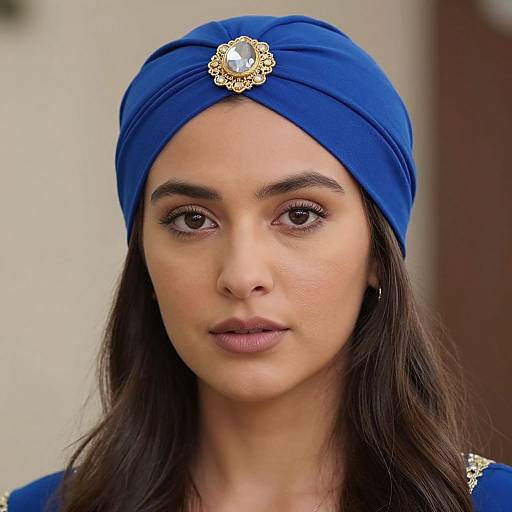 Close-Up of Woman in Blue Turban