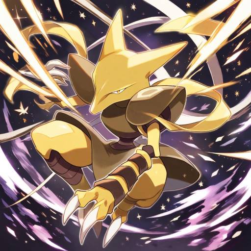 Illustration of Alakazam, pokemon in the style of Sasairebun