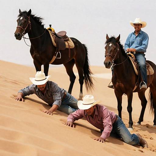 Cowboys and Horses in Desert Landscape