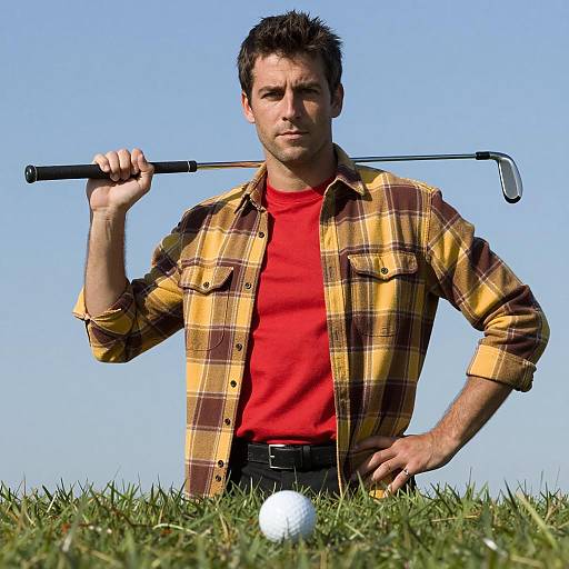 Golfer Posing in Plaid Shirt