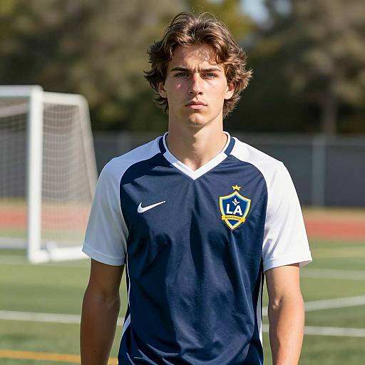 Young Male Soccer Player in LA Galaxy Jersey