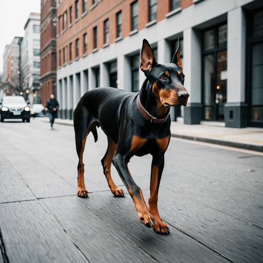 Doberman Running in Urban Street