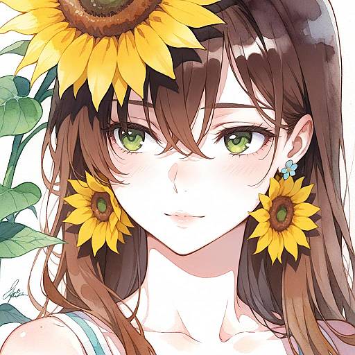 Watercolor Sunflower Portrait of Girl