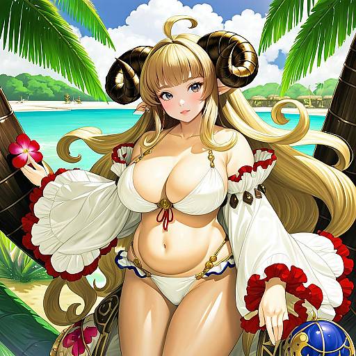 Illustration of Anila (summer) (granblue fantasy), granblue fantasy in the style of Takeuchi ryousuke