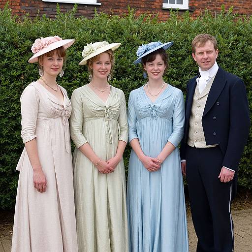Elegant Period Costume Gathering Outdoors