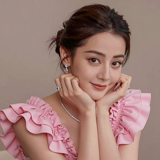 Elegant Woman in Pink Ruffled Dress