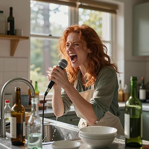 Animated Red-Haired Woman in Kitchen