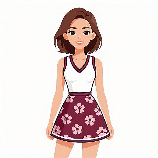 Smiling Woman in Preppy Tennis Dress