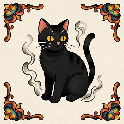 Neo Traditional Black Cat Tattoo