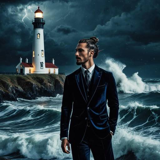 Man in Velvet Suit by Stormy Lighthouse
