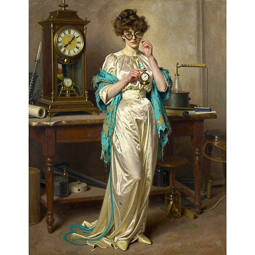 Art Nouveau Portrait in Antique Clock Workshop