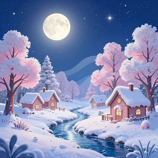 Magical Snowy Winter Nightscape